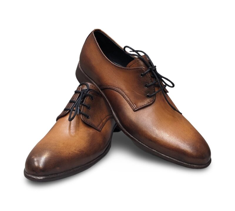 Mustard Derby Leather Shoes for Men - Image 3