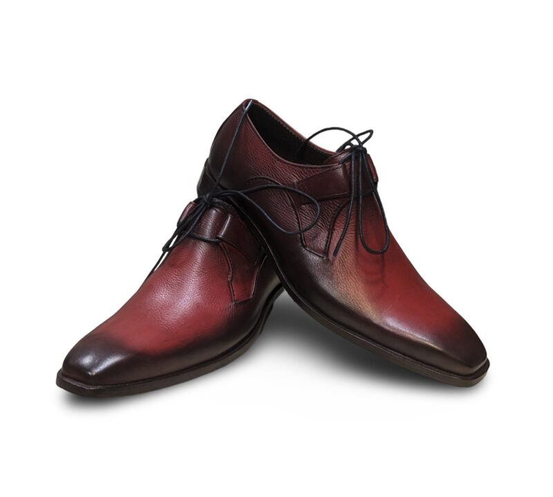 Burgundy Italian Derby Leather Shoes for Men - Image 3