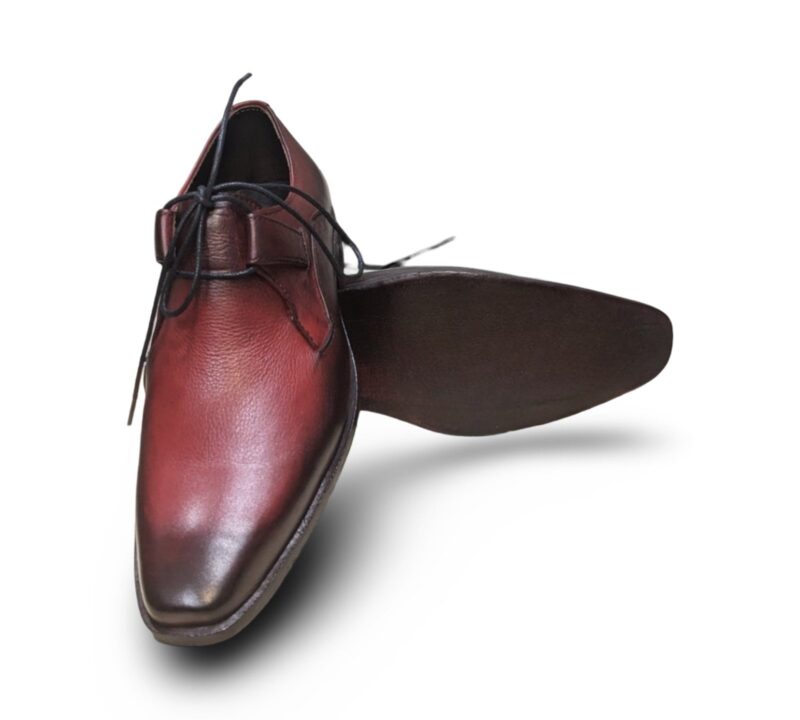 Burgundy Italian Derby Leather Shoes for Men - Image 4