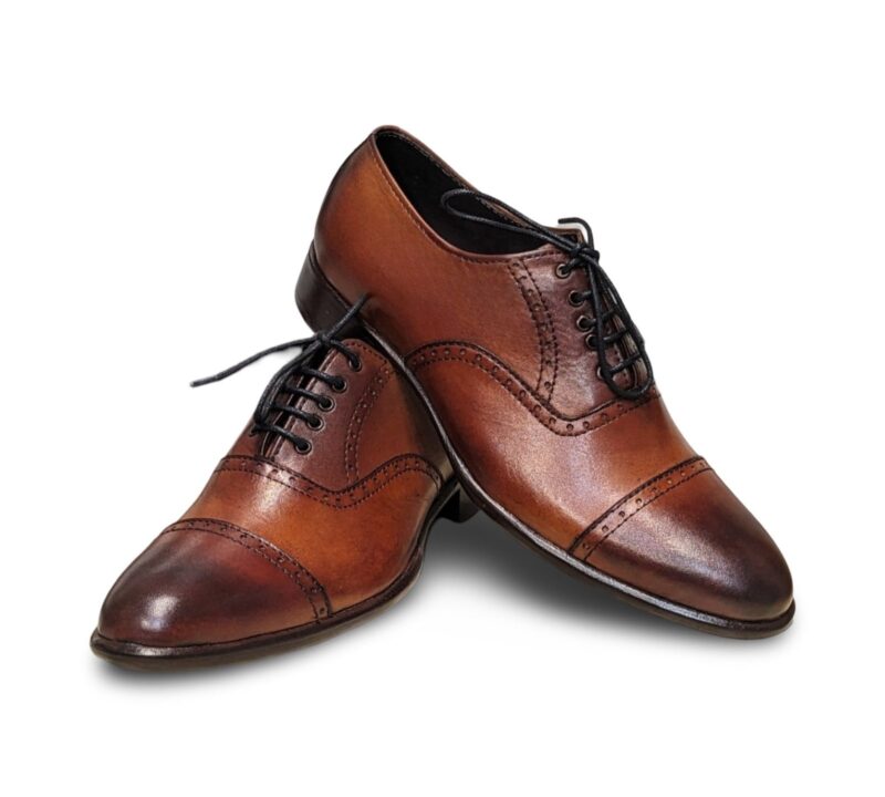 Tan Oxford Leather Shoes for Men - Image 2