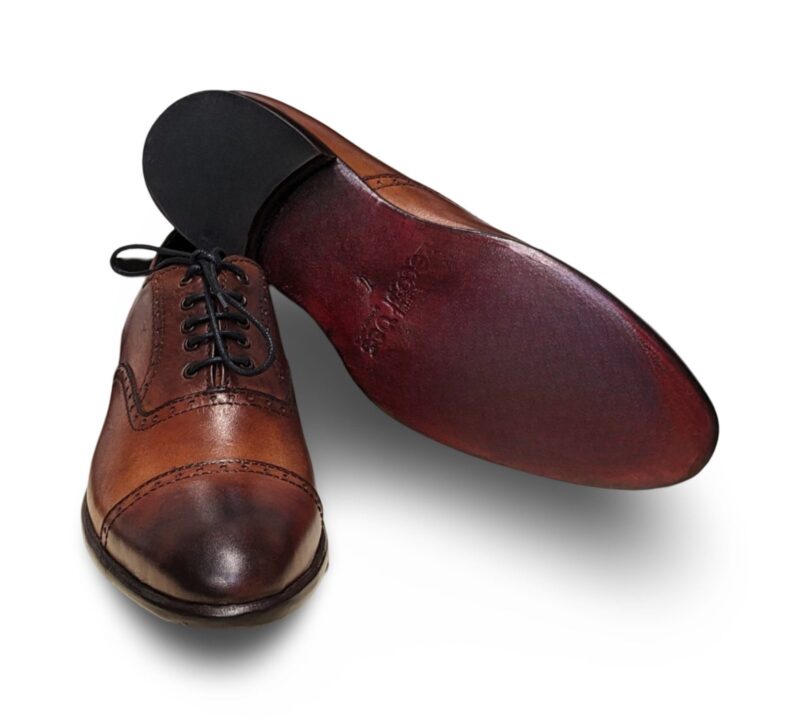 Tan Oxford Leather Shoes for Men - Image 3