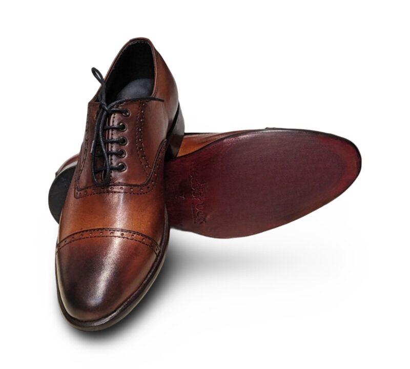 Tan Oxford Leather Shoes for Men - Image 4