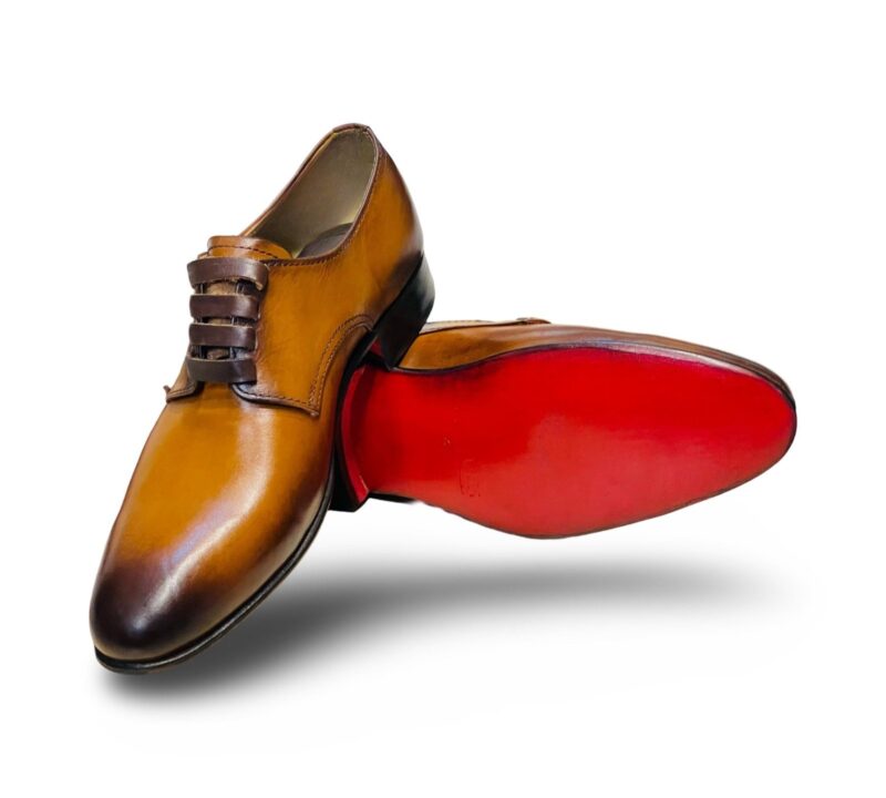 Mustard Derby Belt Leather Shoes for Men - Image 3