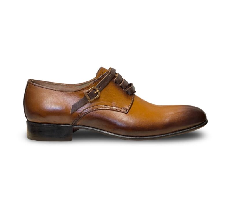 Mustard Derby Belt Leather Shoes for Men - Image 2