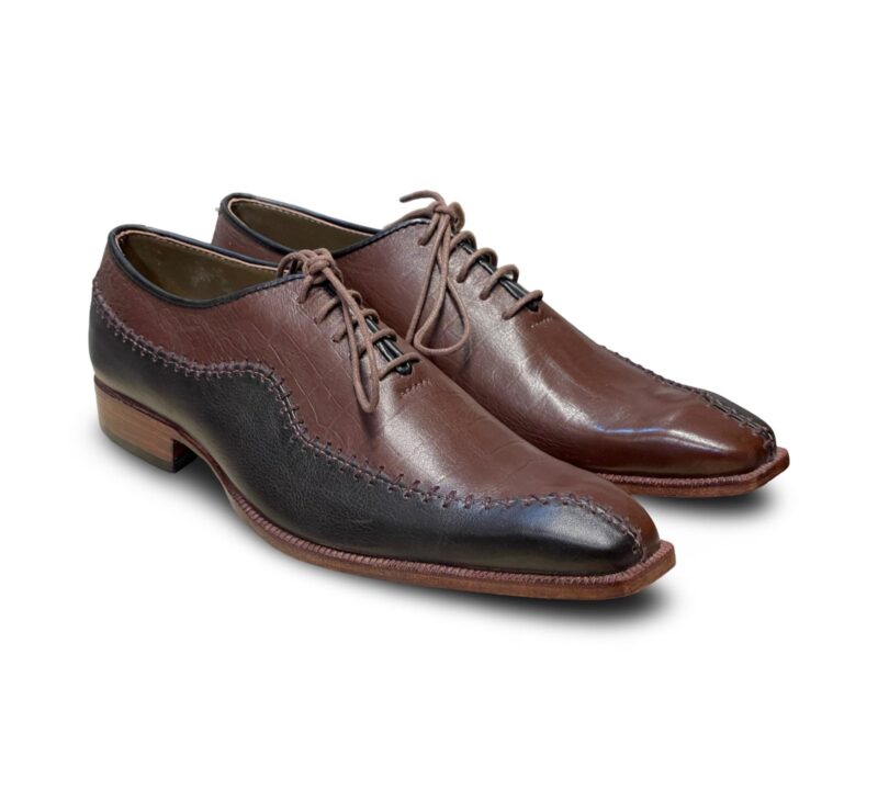 Two-Tone Burgundy and Brown Wholecut Shoes For Men