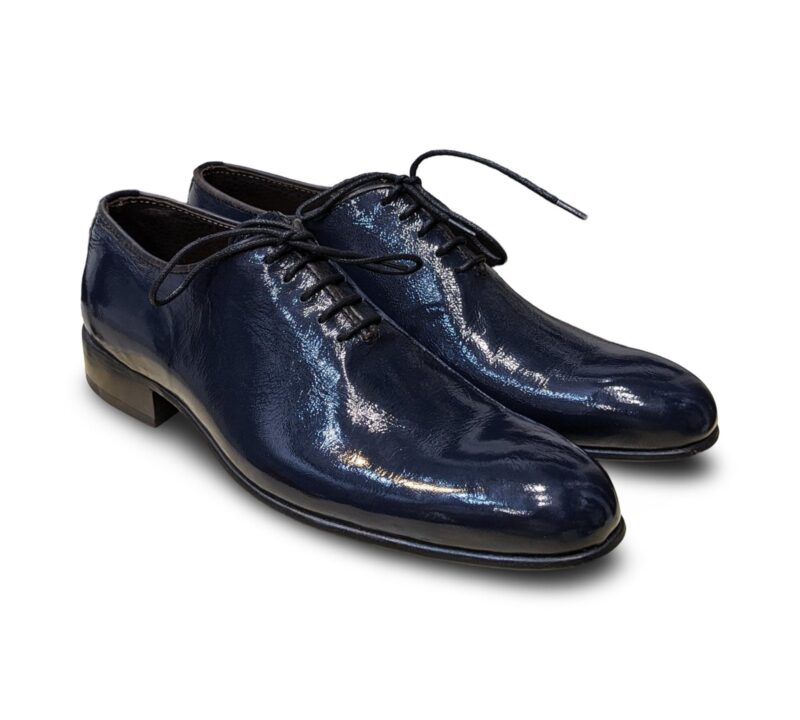 Blue Patent Leather Wholecut Shoes For Men