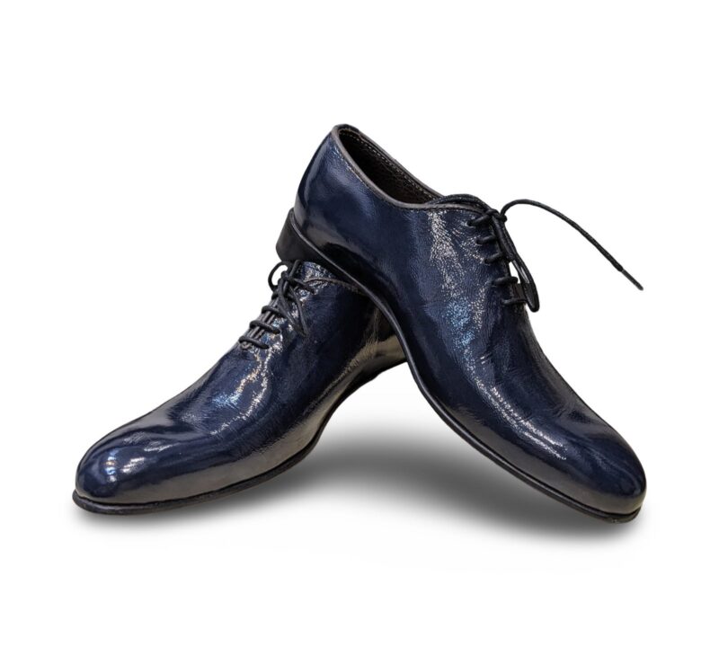 Blue Patent Leather Wholecut Shoes For Men - Image 2