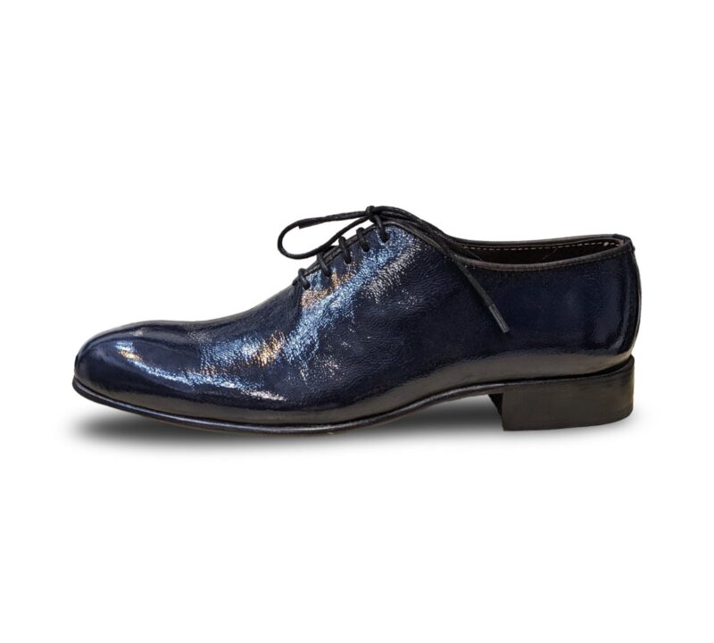 Blue Patent Leather Wholecut Shoes For Men - Image 4