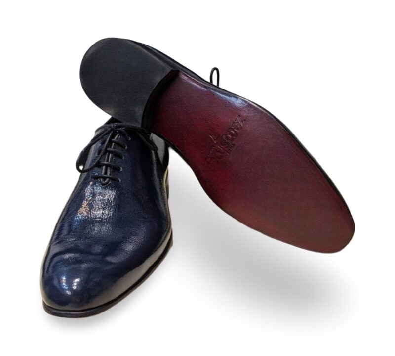 Blue Patent Leather Wholecut Shoes For Men - Image 3