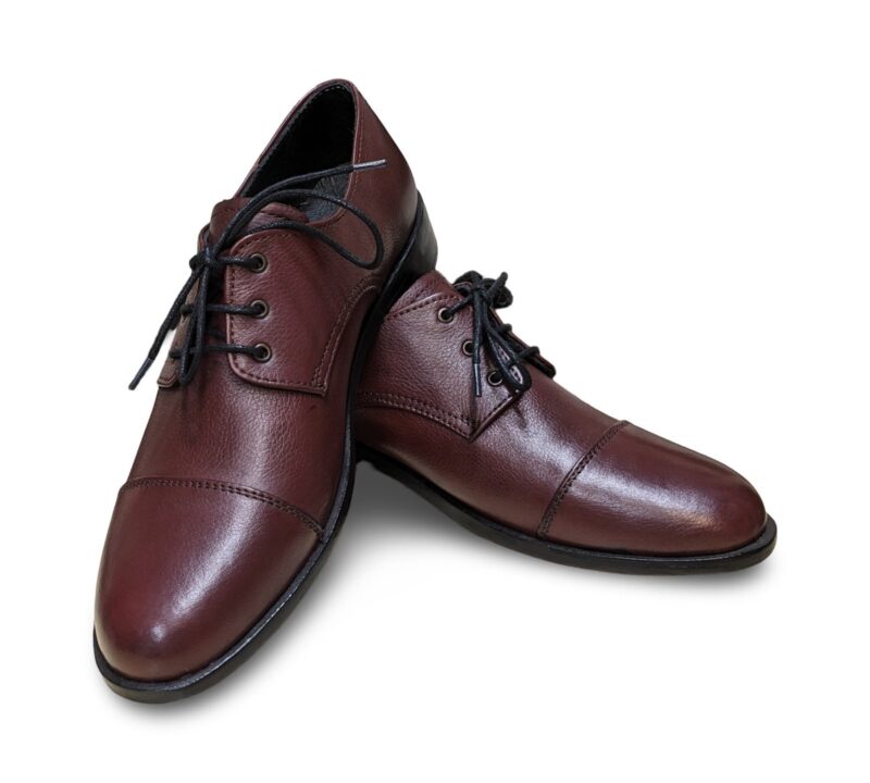 Burgundy Derby Leather Shoes for Men - Image 2