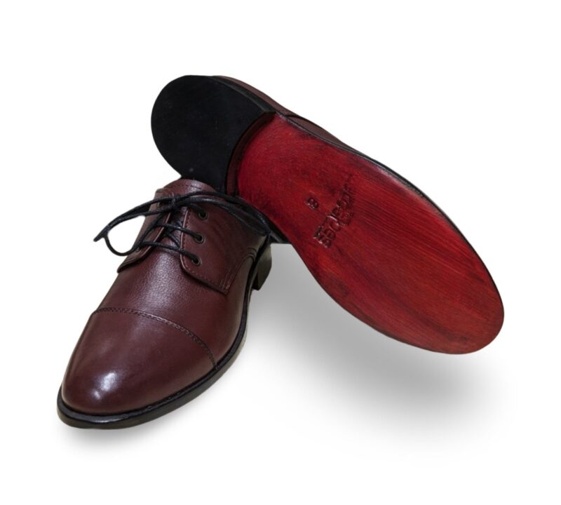 Burgundy Derby Leather Shoes for Men - Image 3