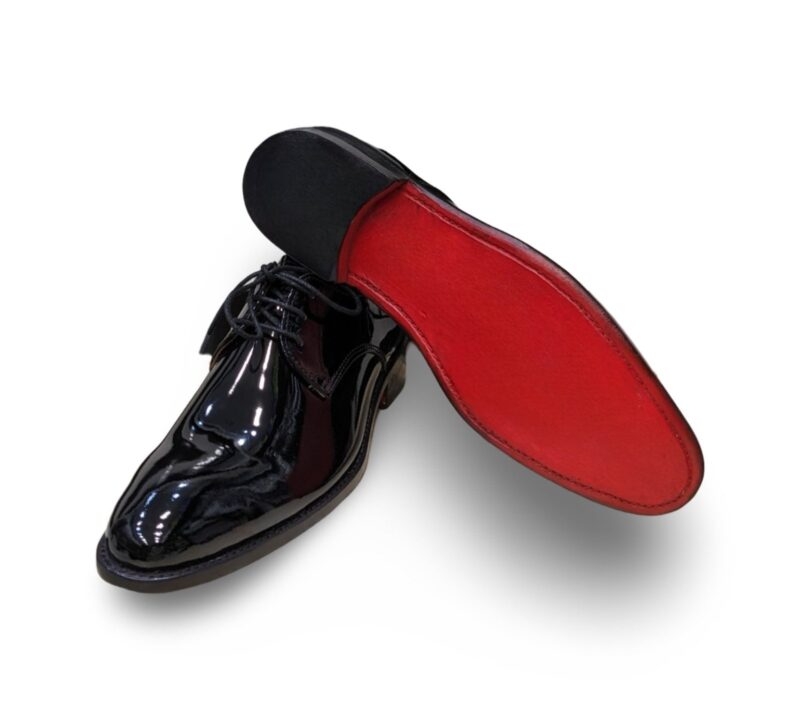 Black Patent Leather Derby Shoes with Goodyear Welt and Cowboy Heel - Image 2