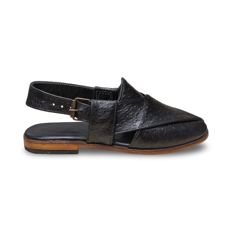 Men's Leather Sandals Black Ostrich - Image 3