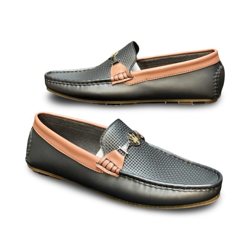 Black Printed Faux leather Loafers - Image 3