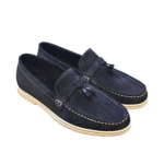 Men’s Penny Tassel Loafers in Navy Blue Suede Leather